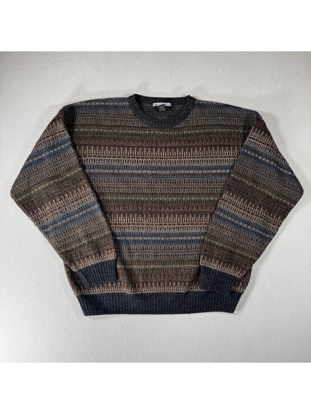 Vintage Geoffery Beene Multi Coloured Textured Knit Sweater Striped Pattern L